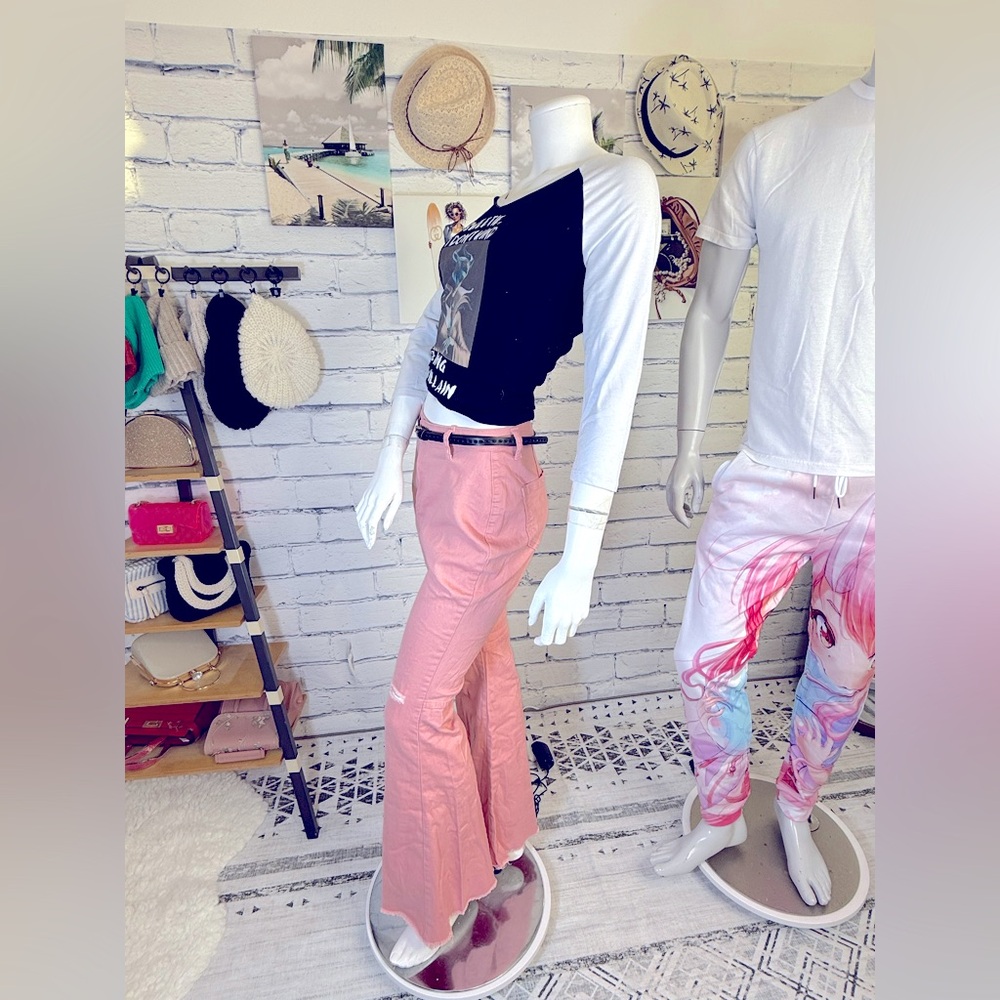 Flared Ripped Jeans Flared/Bell Bottom/Mid Rise/Destroyed Hem Pants - Picture 5 of 14
